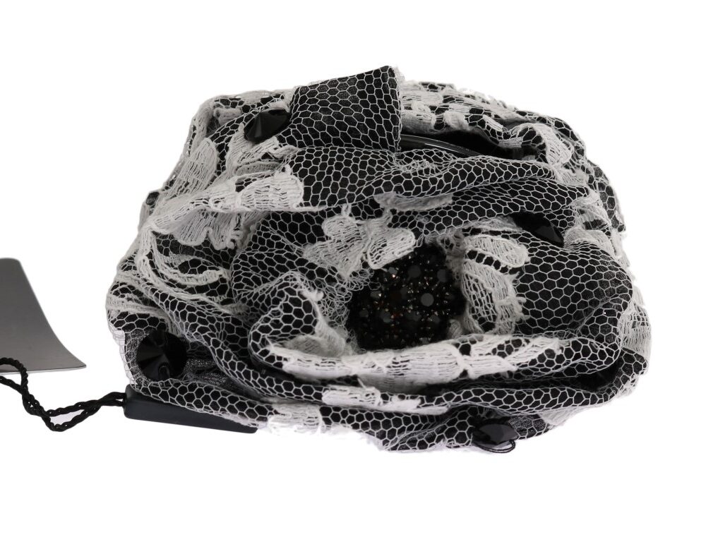 Elegant Black & White Floral Lace Crystal Hair Claw