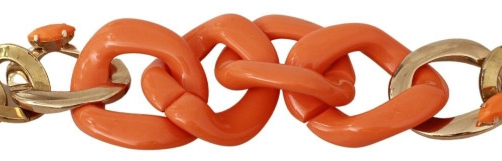 Gold Orange Chain Wide Brass Plastic Bracelet