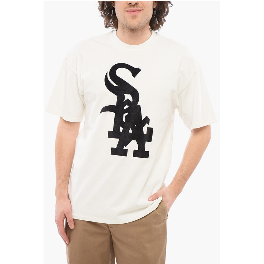 Solid Color MIDWEST Crewneck T-Shirt with Contrasting Flocke