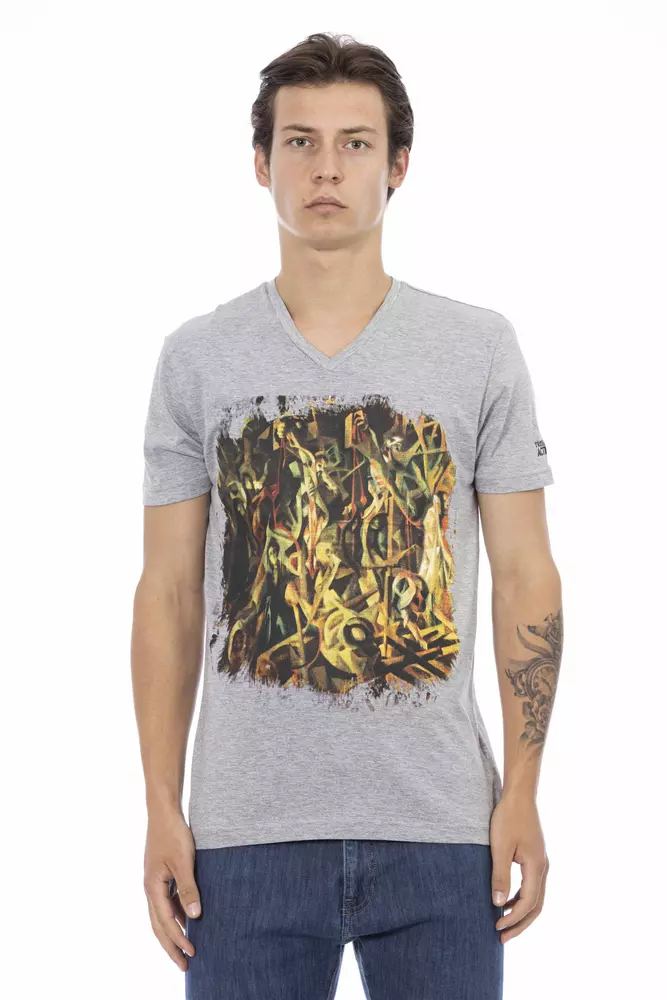 Gray Cotton Men V-Neck T-Shirt