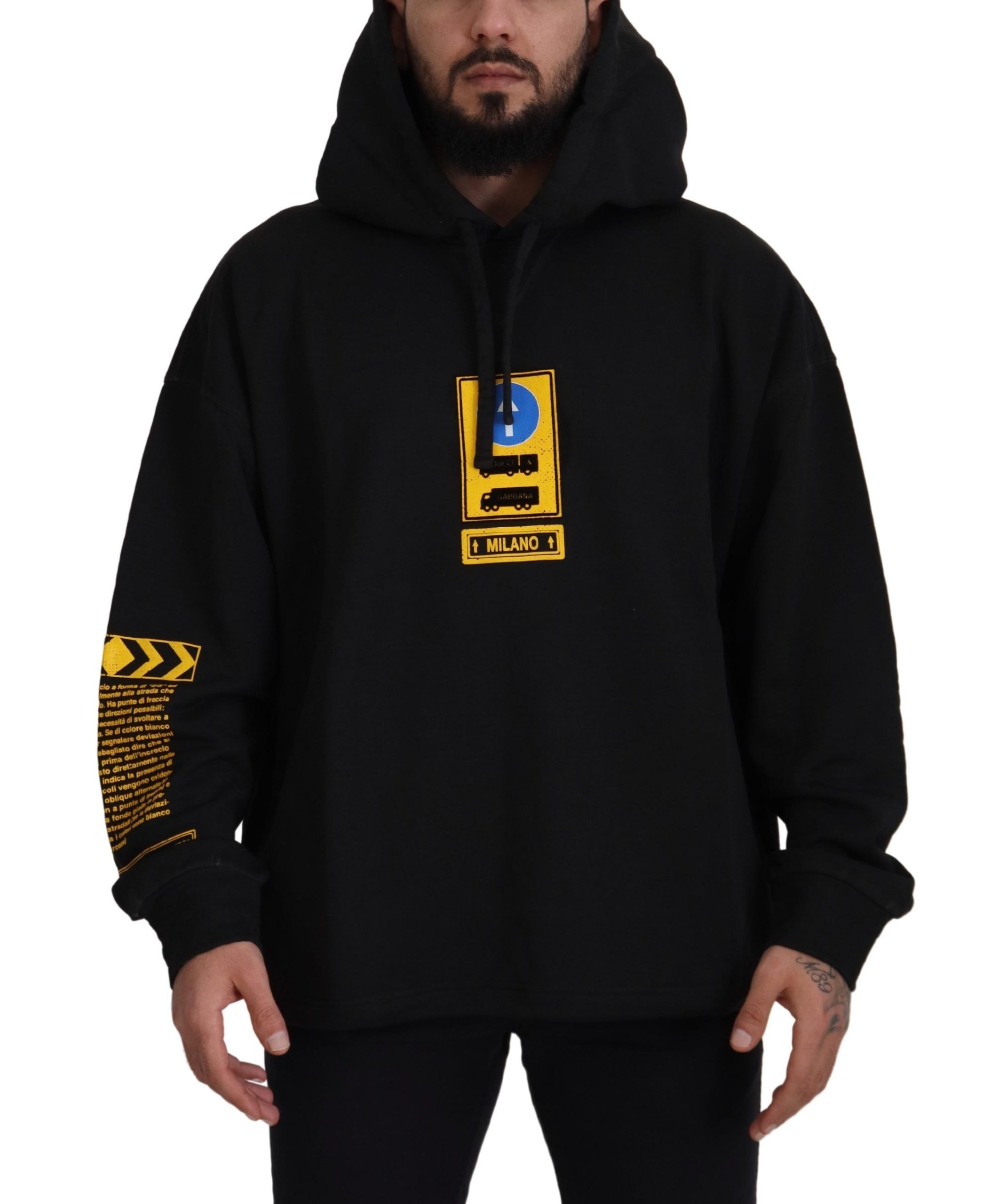 Black Cotton Hooded DG Shield Pullover Sweater