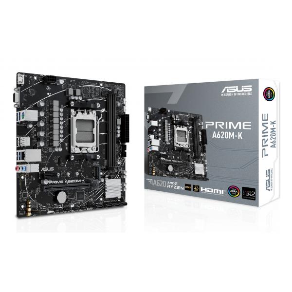 ASUS PRIME A620M-K - scheda madre - micro ATX - Socket AM5 - chipset AMD A620 - USB 3.2 Gen 1 - Gigabit LAN - grafica integrata (CPU richiesta)