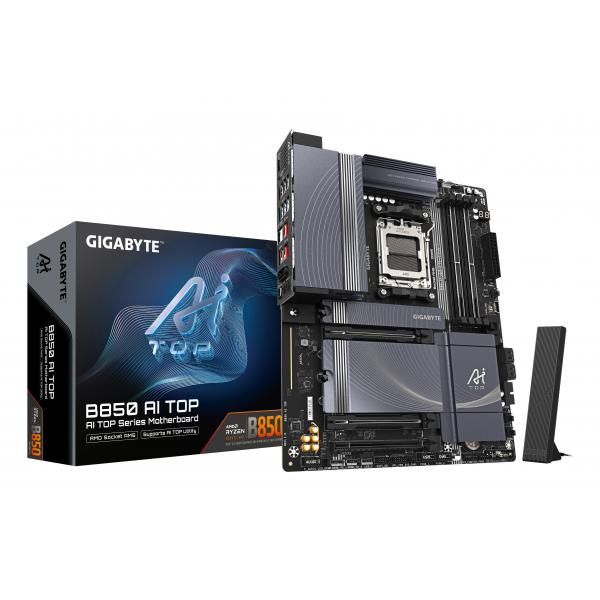 Gigabyte B850 AI TOP - scheda madre - ATX - Socket AM5 - Chipset AMD B850 - USB-C 3.2 Gen 2x2, USB 3.2 Gen 2, USB 3.2 Gen 1 - Wi-Fi 7, 2 x 10 Gigabit LAN, Bluetooth - grafica integrata (CPU richiesta