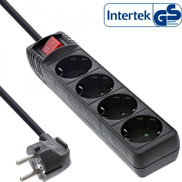 Multipresa InLine - contatto di protezione a 4 vie - con interruttore - nero - 3 m