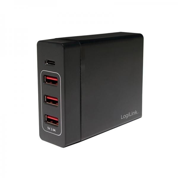Caricatore da tavolo LogiLink - alimentatore - 72 watt - 4 porte di uscita (USB, USB-C)