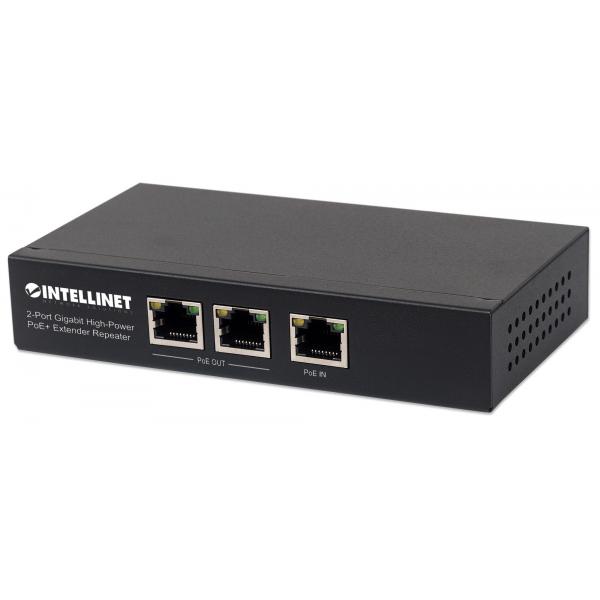 Intellinet 2-Port Gigabit High-Power PoE+ Extender, IEEE 802.3at/af PoE+/PoE, verlängert die Reichweite einer PoE-Verbindung um zusätzliche 100 Meter, 2 PSE-Ports, Metall