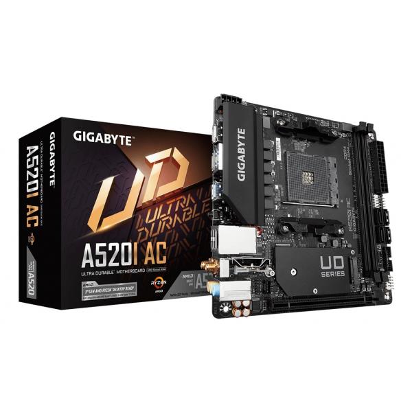 Gigabyte A520I AC - 1.0 - Scheda madre - Mini-ITX - Socket AM4 - Chipset AMD A520 - USB 3.2 Gen 1 - Gigabit LAN, Wi-Fi, Bluetooth - Grafica integrata (CPU richiesta)