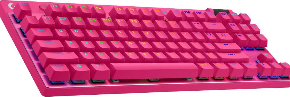 Logitech G PRO X TKL - Tastatur - Hintergrundbeleuchtung - kabellos - 2,4 GHz, Bluetooth - QWERTY - US International - Tastenschalter: Tactile - pink (920-012159)