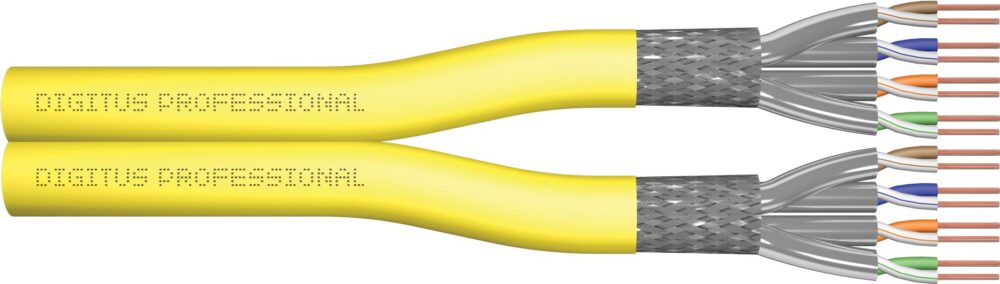 DIGITUS - Installationskabel - 100,0m - 8 mm - S/FTP - Duplex - CAT 7a - IEEE 802,5/IEEE 802,3 - halogenfrei, Riser, robust, 10 Gigabit Ethernet - Gelb, RAL 1016 (DK-1743-A-VH-D-1)