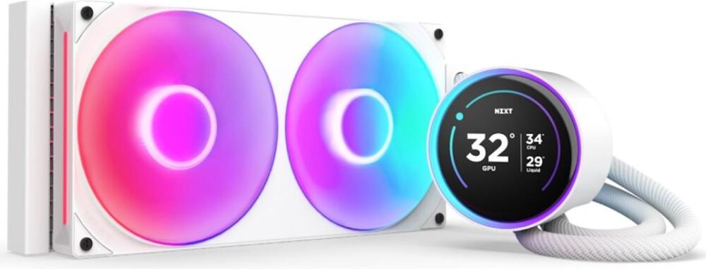 NZXT Kraken Elite 280 RGB - Prozessor-Flüssigkeitskühlsystem - mit LCD-Display - (für: LGA1851, LGA1700, LGA1200, LGA115x Socket, AM5, AM4) - Kupfer - 2 x 140 mm - Mattes Weiß (RL-KR28E-W2)