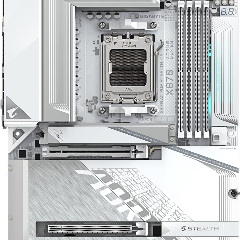 Gigabyte AORUS X870 STEALTH ICE - Motherboard - ATX - Socket AM5 - AMD X870 Chipsatz - USB-C 3.2 Gen 2x2, USB 3.2 Gen 2, USB 3.2 Gen 1 - Wi-Fi 7, Bluetooth, 5 Gigabit Ethernet - Onboard-Grafik (CPU erforderlich) (X870 A STEALTH ICE)