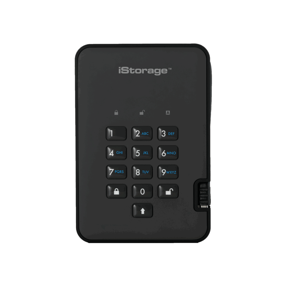 iStorage diskAshur 2 - Festplatte - verschlüsselt - 2TB - extern (tragbar) - USB 3,1 Gen1 - 5400 U/min - Puffer: 8MB - FIPS 197 - 256-Bit-AES - Phantomschwarz (IS-DA2-256-2000-B)