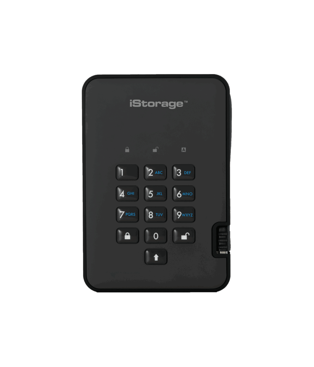 iStorage diskAshur 2 - Festplatte - verschlüsselt - 2TB - extern (tragbar) - USB 3,1 Gen1 - 5400 U/min - Puffer: 8MB - FIPS 197 - 256-Bit-AES - Phantomschwarz (IS-DA2-256-2000-B)