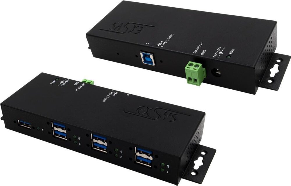 Exsys EX-1517HMVS - Hub - managed - 7 x USB 3,2 Gen 1 - an DIN-Schiene montierbar - DC Power (EX-1517HMVS)
