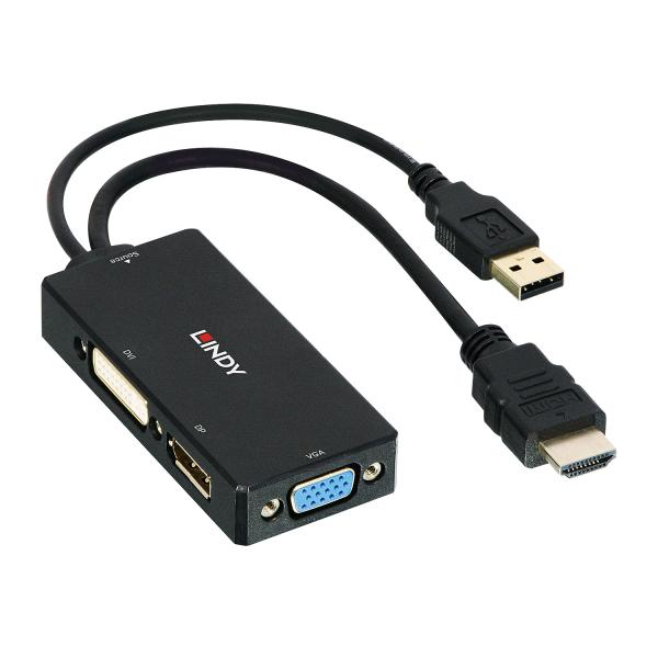Lindy 38182 cavo e adattatore video 0,15 m Nero (HDMI to DisplayPort, DVI & - VGA Converter - Warranty: 24M)