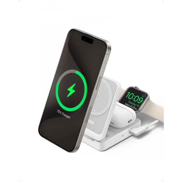 Anker B2557321 Caricabatterie per dispositivi mobili Cuffie, Auricolare, Smartphone, Orologio intelligente Bianco AC Carica wireless Ricarica rapida Interno (Anker MagGo Magnetic WL Charger 15W Wh)