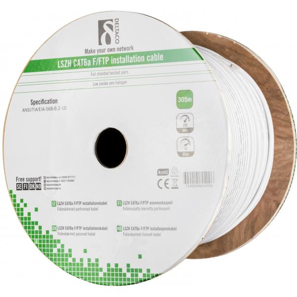Deltaco TP-51C cavo di rete Bianco 305 m Cat6a F/FTP [FFTP] (DELTACO TP-51C - bulkkabel - 305 m - h)