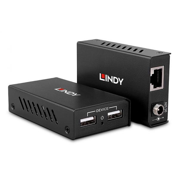 Lindy 43408 moltiplicatore AV Trasmettitore e ricevitore AV Nero (100m 2 Port USB 2.0 Cat. 6 - Extender)