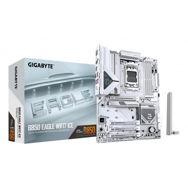 GIGABYTE B850 EAGLE WIFI7 ICE Scheda madre - CPU AMD Ryzen serie 9000, VRM digitale a 8+2+2 fasi, fino a 8200 MHz DDR5 (O.C.), 1x M.2 PCIe 5.0 + 2x M.2 PCIe 4.0, Wi-Fi 7, LAN 2.5 GbE, USB 3.2 Gen 2
