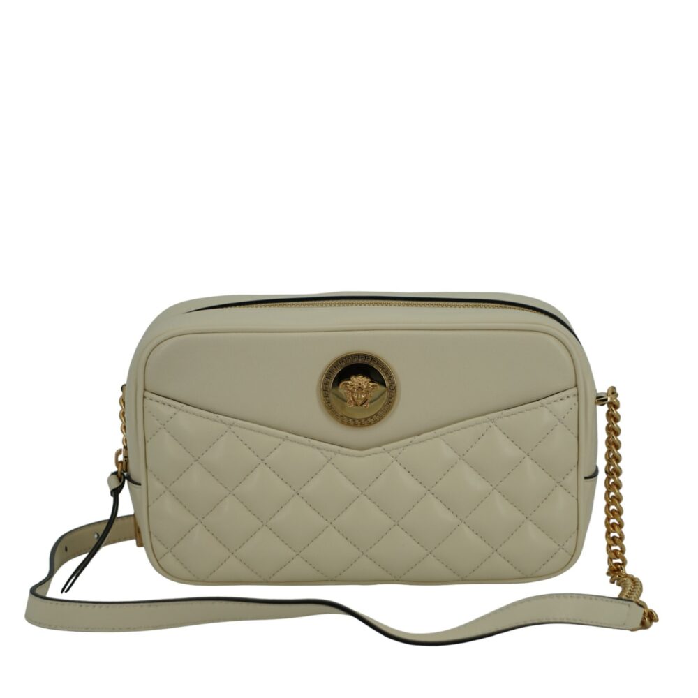 Elegant White Leather Camera Shoulder Bag