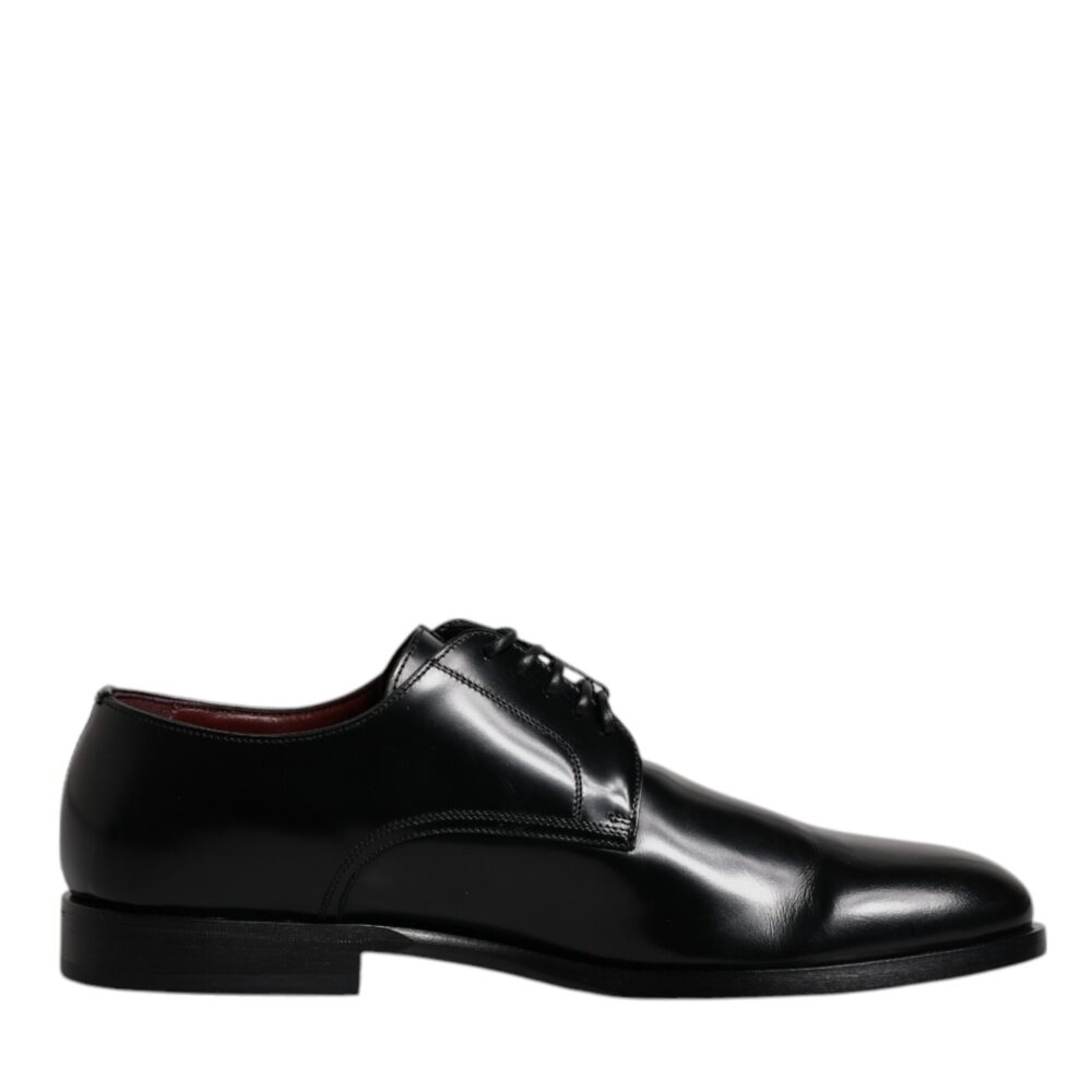 Black Calfskin Leather Derby Lace Up Formal Dress Shoes