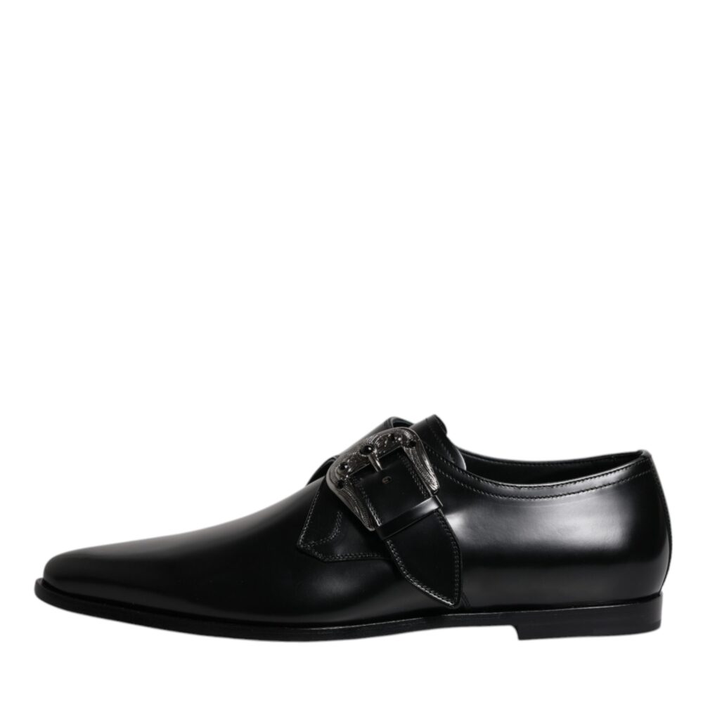 Black Leather Monk Strap Derby Formal Shoes