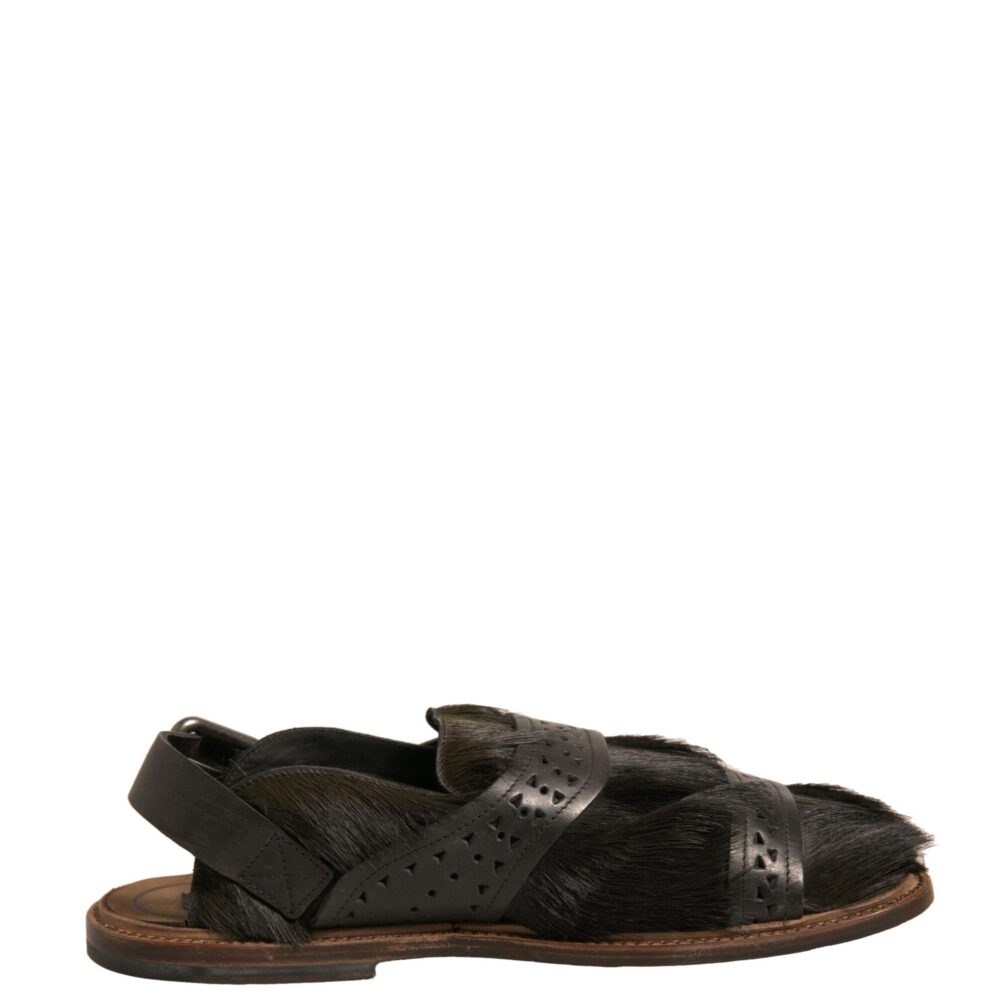 Green Gazelle Hair Leather Flats Sandals Shoes
