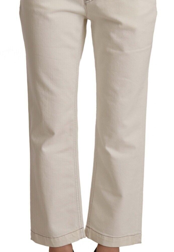 Off White Cotton Flared Cropped Denim Jeans