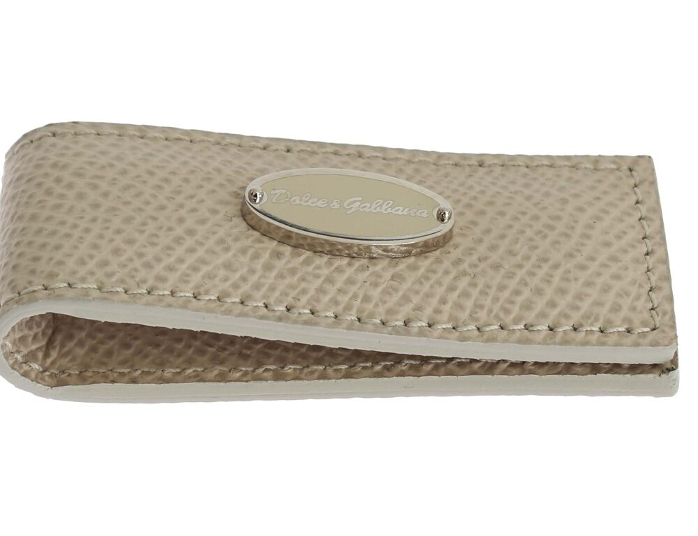 Beige Leather Magnet Money Clip