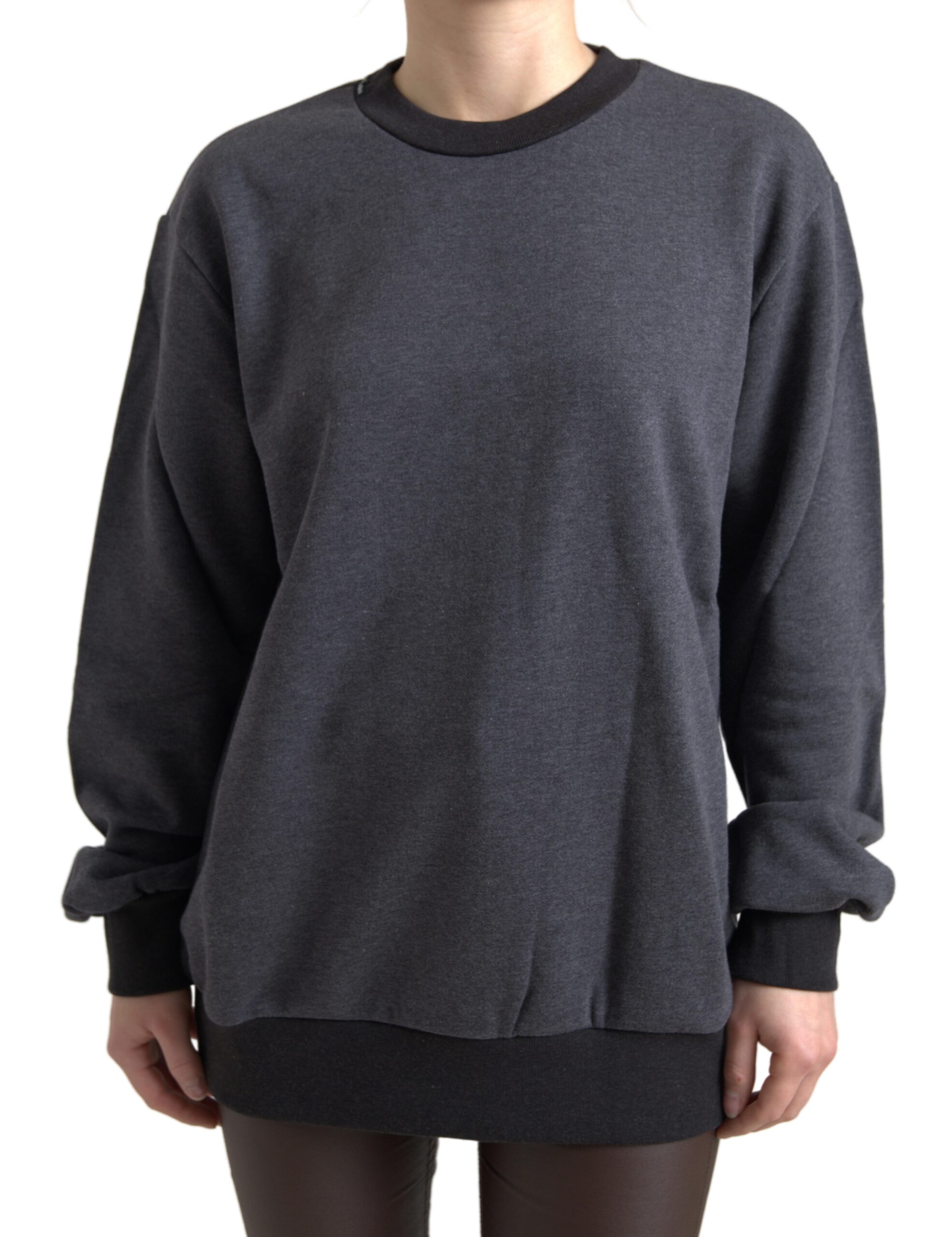 Dark Gray Cotton Crew Neck Pullover Sweater